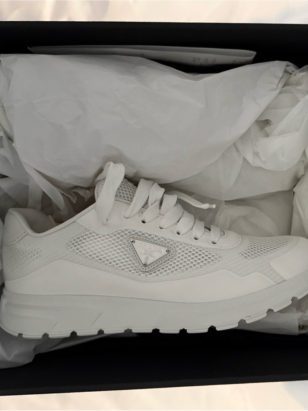 Prada White Mesh and Leather Sneakers